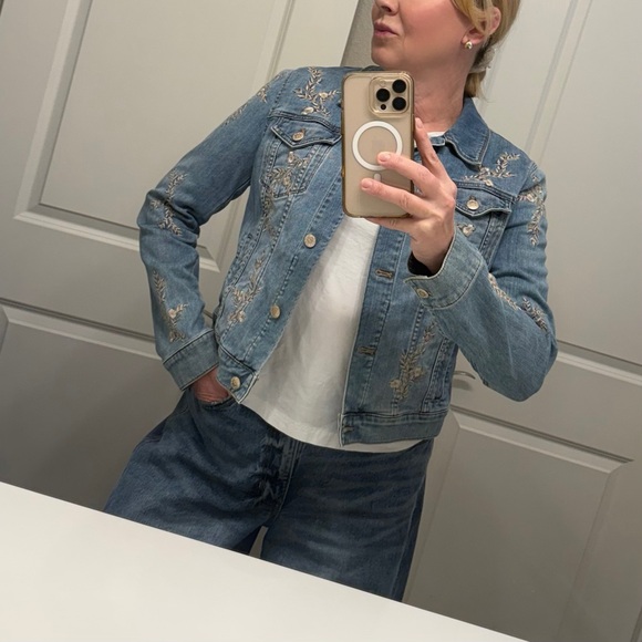 White House Black Market Light Blue Embroidered Jean Jacket 💙 - Picture 11 of 11